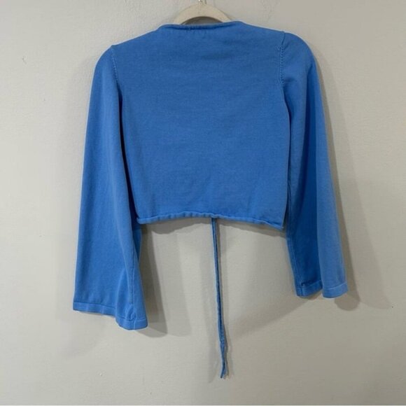 Princess Polly Ada Drawstring Top Blue Ruched Bell Sleeve Blouse Size Medium - Picture 6 of 7